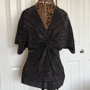 OAK + FORT Black Twist-Knot Pleated V-Neck Blouse